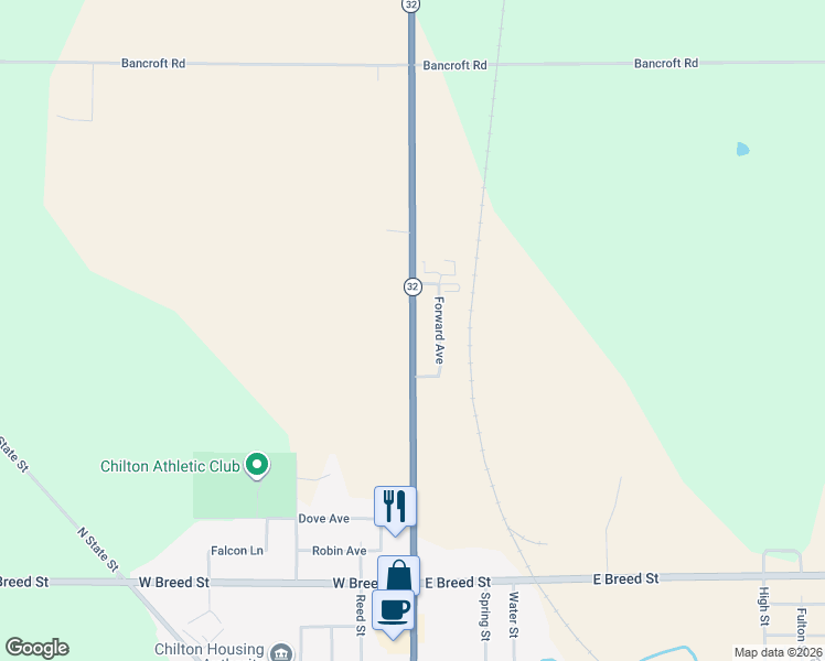 map of restaurants, bars, coffee shops, grocery stores, and more near 845 N Madison St in Chilton