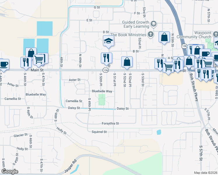 map of restaurants, bars, coffee shops, grocery stores, and more near 220 South 51st Street in Springfield