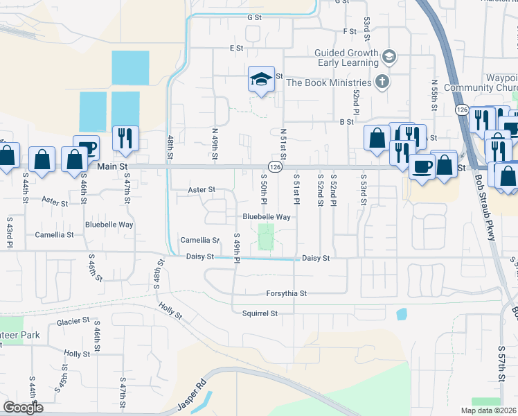 map of restaurants, bars, coffee shops, grocery stores, and more near 261 South 49th Place in Springfield