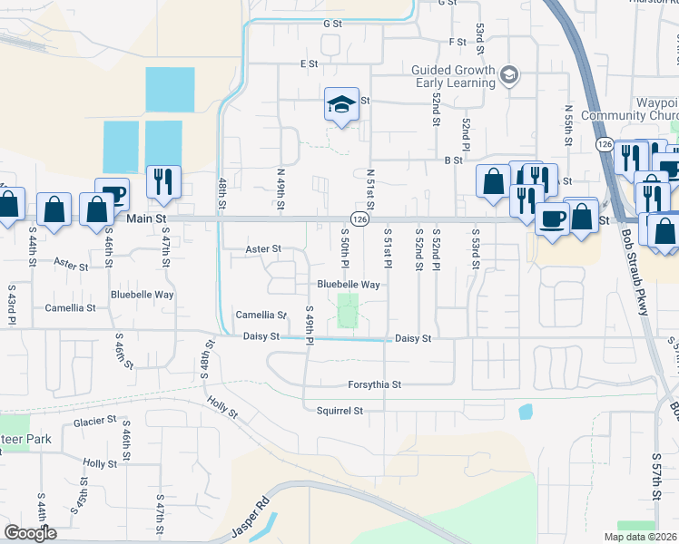 map of restaurants, bars, coffee shops, grocery stores, and more near 261 South 49th Place in Springfield