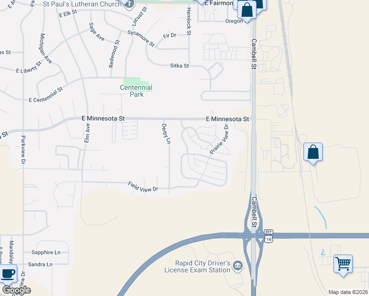 map of restaurants, bars, coffee shops, grocery stores, and more near 4025 Wild Flower Drive in Rapid City