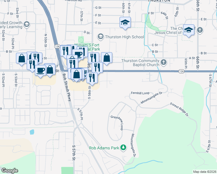 map of restaurants, bars, coffee shops, grocery stores, and more near 247 South 59th Street in Springfield