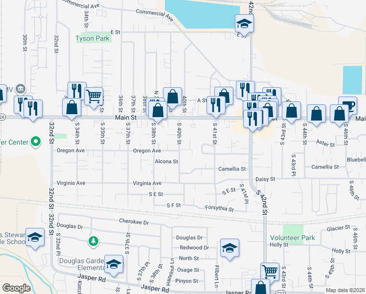 map of restaurants, bars, coffee shops, grocery stores, and more near 3969 Aster Street in Springfield