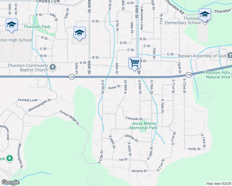 map of restaurants, bars, coffee shops, grocery stores, and more near 6807 Aster Street in Springfield