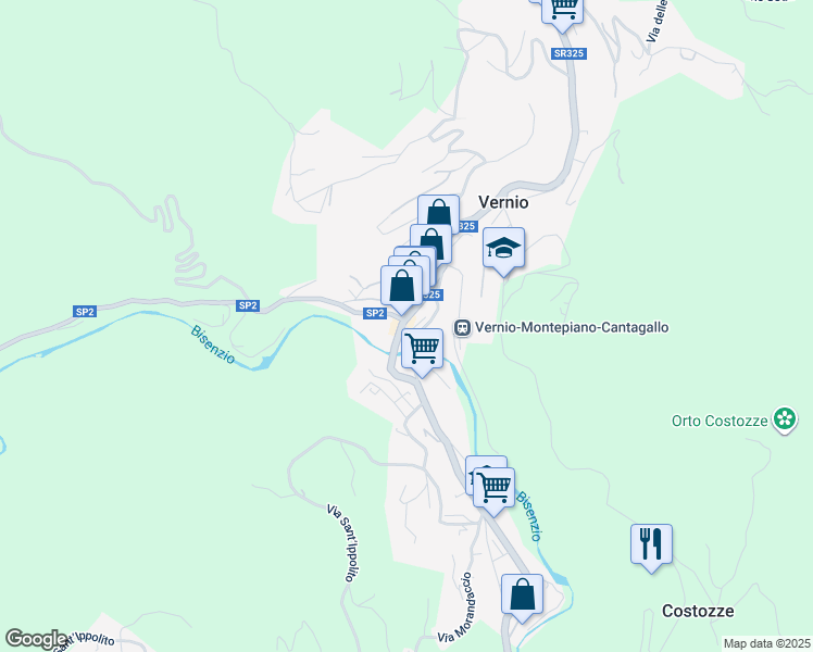 map of restaurants, bars, coffee shops, grocery stores, and more near Via del Bisenzio in Mercatale-San Quirico