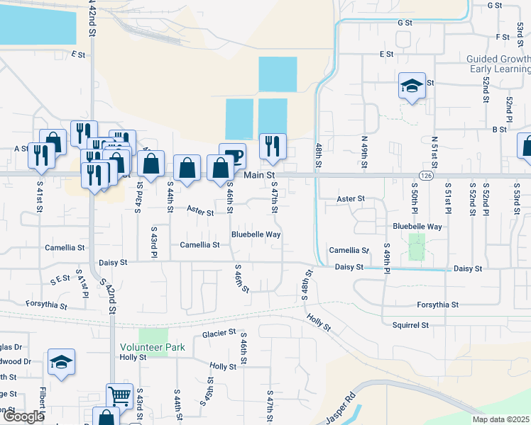 map of restaurants, bars, coffee shops, grocery stores, and more near 4641 Aster Street in Springfield