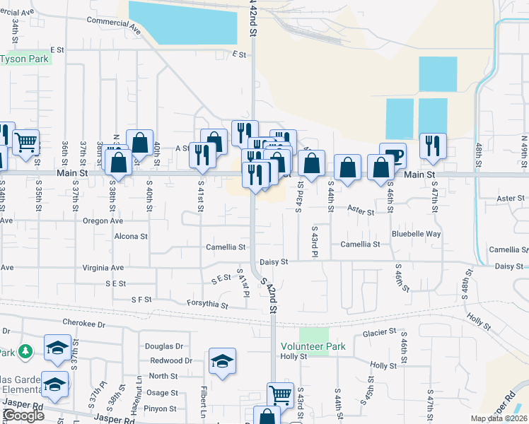 map of restaurants, bars, coffee shops, grocery stores, and more near 4217 Main Street in Springfield