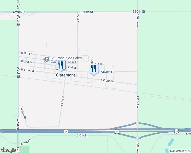 map of restaurants, bars, coffee shops, grocery stores, and more near 217 Church Street in Claremont