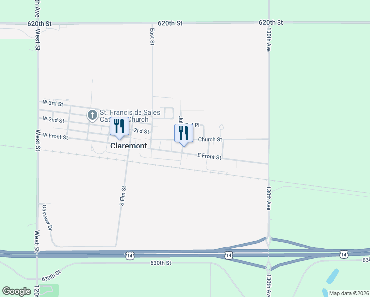 map of restaurants, bars, coffee shops, grocery stores, and more near 217 Church Street in Claremont