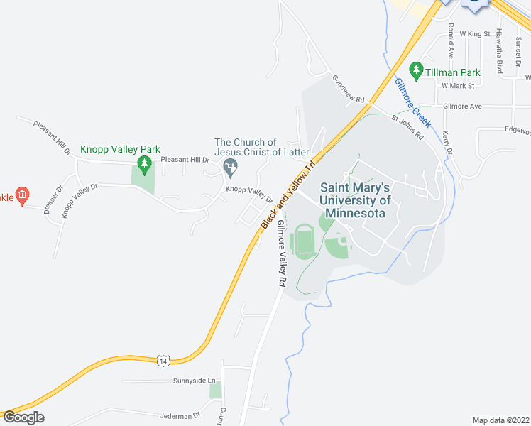 map of restaurants, bars, coffee shops, grocery stores, and more near 60 College Road in Winona