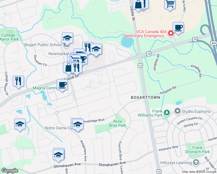 map of restaurants, bars, coffee shops, grocery stores, and more near 995 Nellie Little Crescent in Newmarket