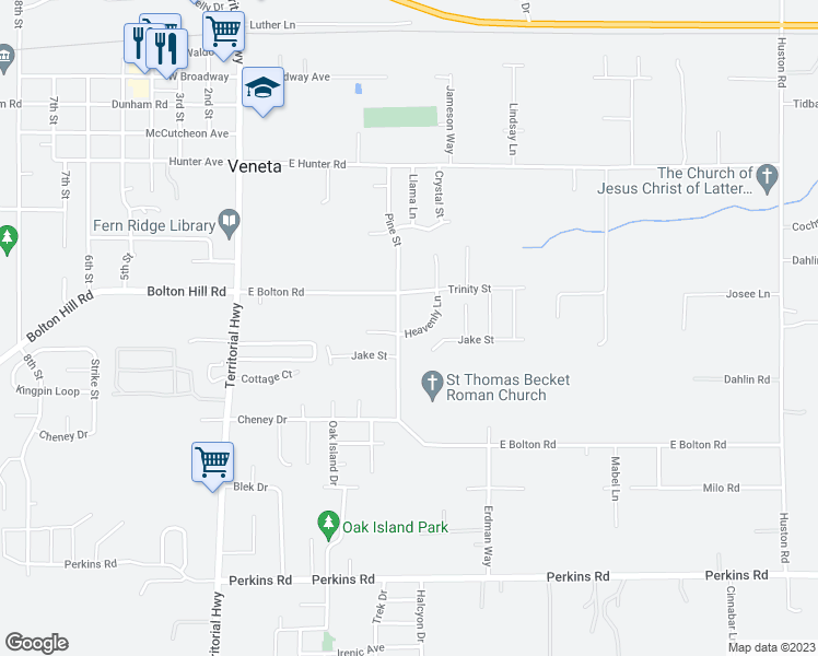 map of restaurants, bars, coffee shops, grocery stores, and more near 25247 Heavenly Lane in Veneta