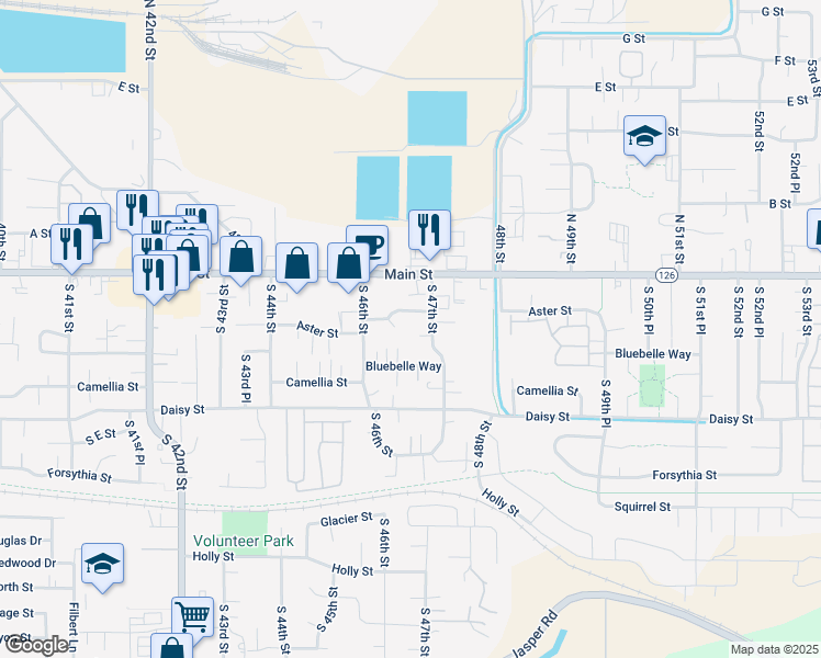 map of restaurants, bars, coffee shops, grocery stores, and more near 4641 Aster Street in Springfield