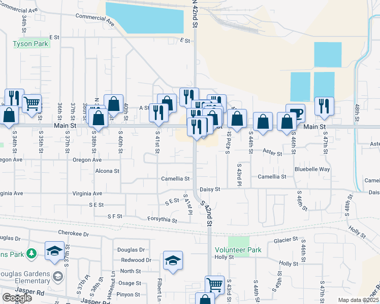 map of restaurants, bars, coffee shops, grocery stores, and more near 232 South 42nd Street in Springfield