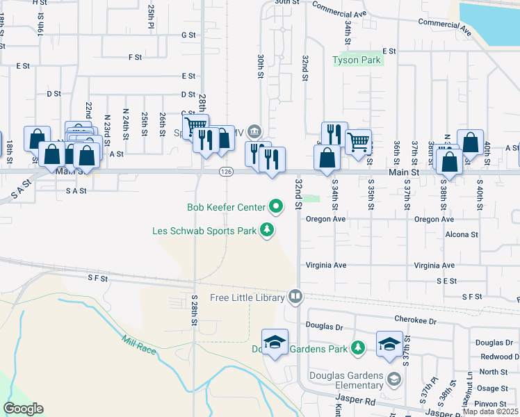 map of restaurants, bars, coffee shops, grocery stores, and more near 250 South 32nd Street in Springfield