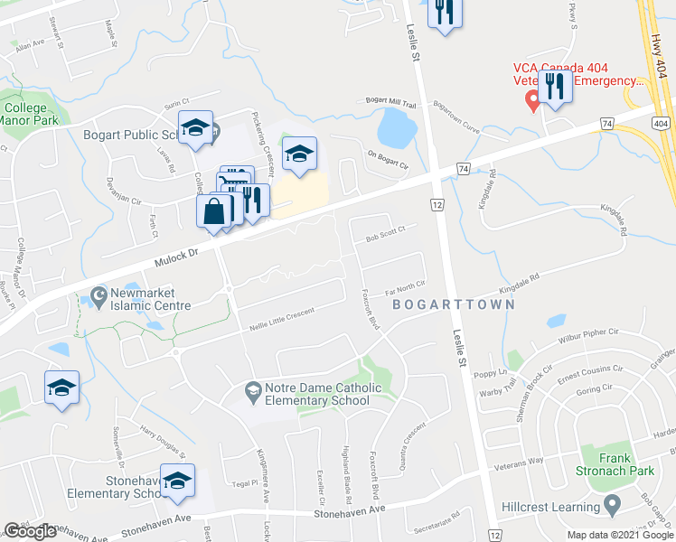 map of restaurants, bars, coffee shops, grocery stores, and more near 995 Nellie Little Crescent in Newmarket