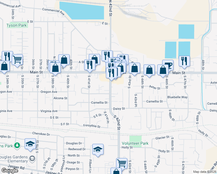 map of restaurants, bars, coffee shops, grocery stores, and more near 246 South 42nd Street in Springfield