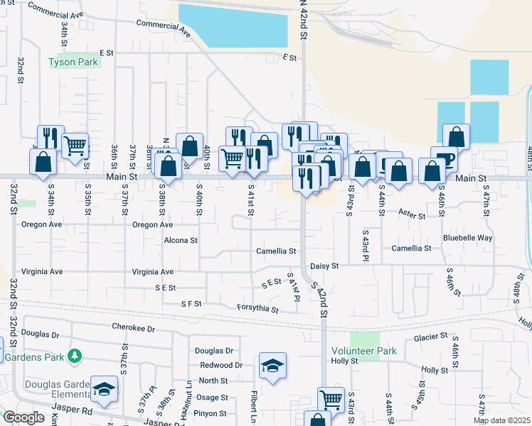 map of restaurants, bars, coffee shops, grocery stores, and more near 249 South 41st Place in Springfield