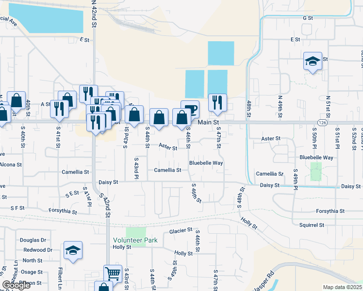 map of restaurants, bars, coffee shops, grocery stores, and more near 4580 Aster Street in Springfield