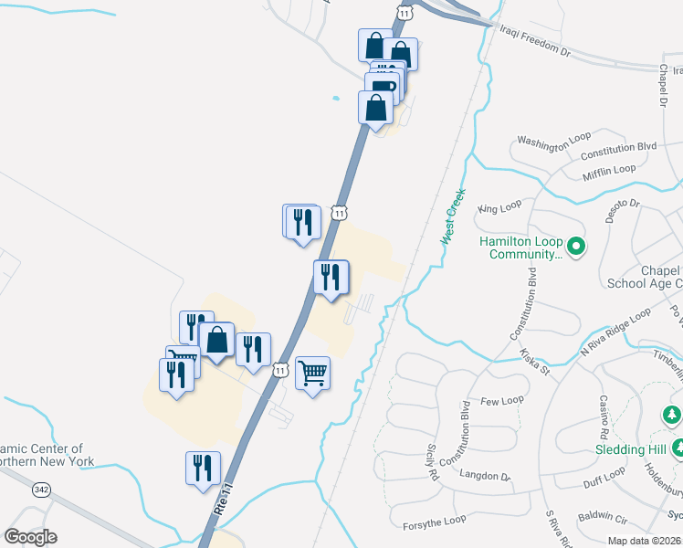 map of restaurants, bars, coffee shops, grocery stores, and more near 26098 U.S. 11 in Evans Mills