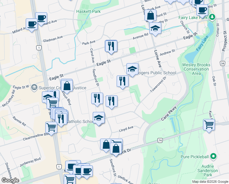 map of restaurants, bars, coffee shops, grocery stores, and more near 199 Hodgson Drive in Newmarket
