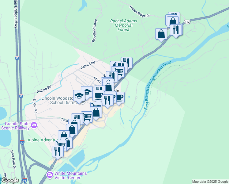 map of restaurants, bars, coffee shops, grocery stores, and more near 148 Main Street in Lincoln