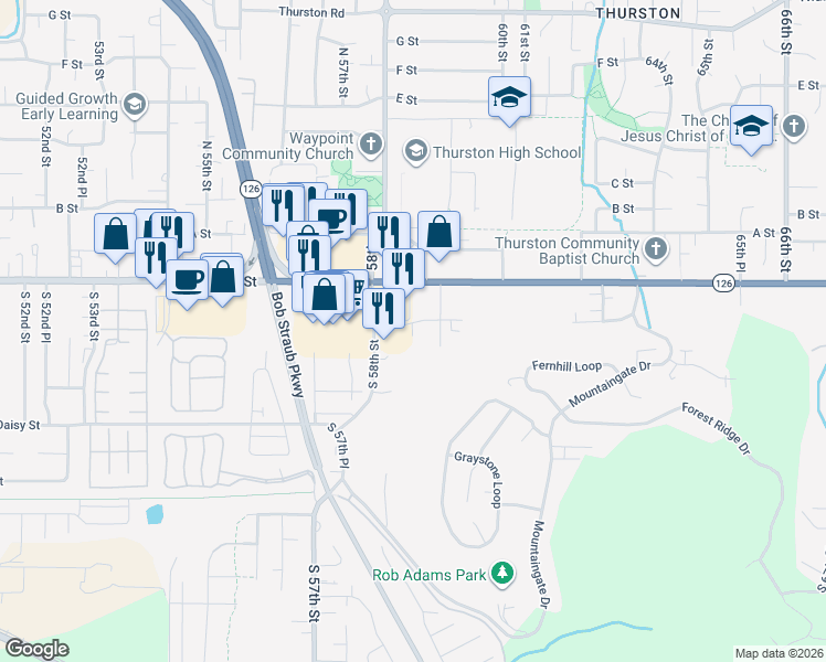 map of restaurants, bars, coffee shops, grocery stores, and more near 5887 Main Street in Springfield