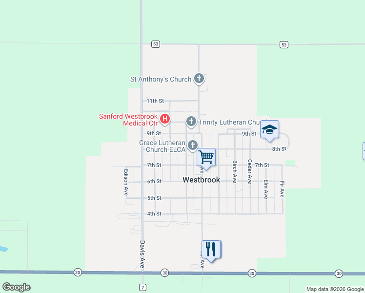 map of restaurants, bars, coffee shops, grocery stores, and more near 924 8th Street in Westbrook