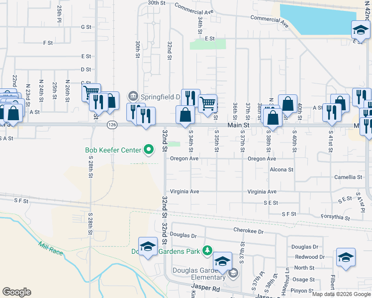 map of restaurants, bars, coffee shops, grocery stores, and more near 236 South 34th Street in Springfield