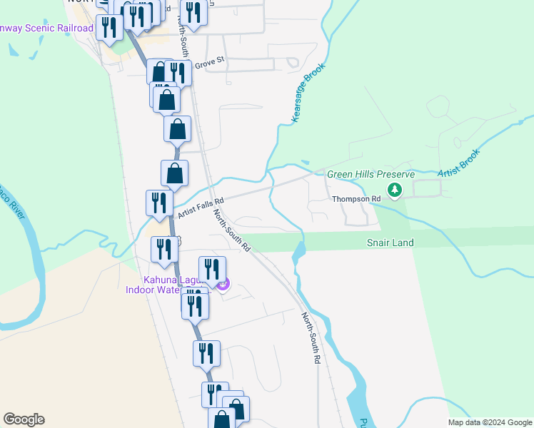 map of restaurants, bars, coffee shops, grocery stores, and more near 131 Artist Falls Road in Conway