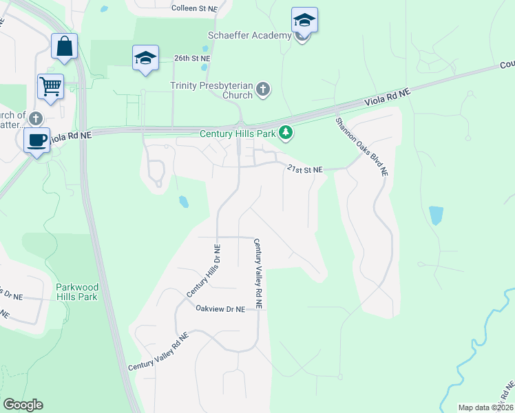 map of restaurants, bars, coffee shops, grocery stores, and more near 2142 Hightop Place Northeast in Rochester