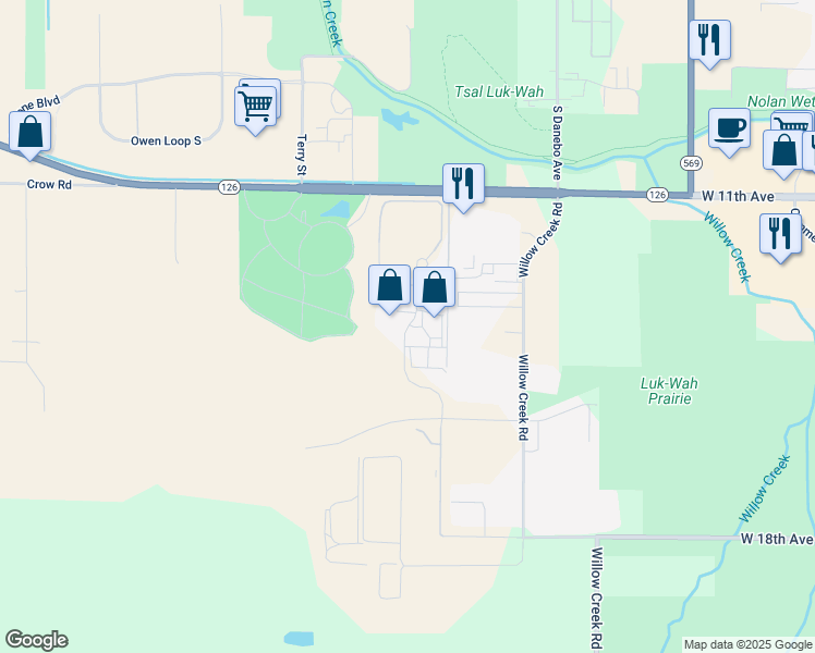 map of restaurants, bars, coffee shops, grocery stores, and more near Westec Drive in Eugene