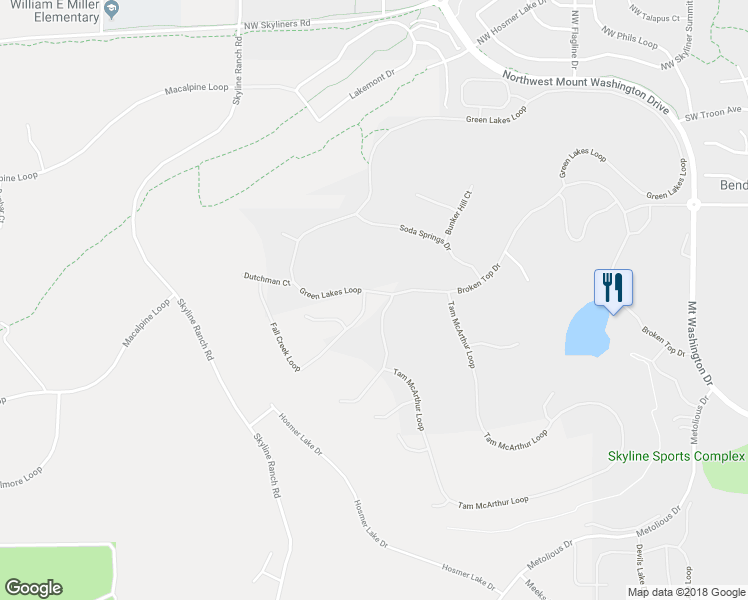 map of restaurants, bars, coffee shops, grocery stores, and more near 62029 Fall Creek Loop in Bend