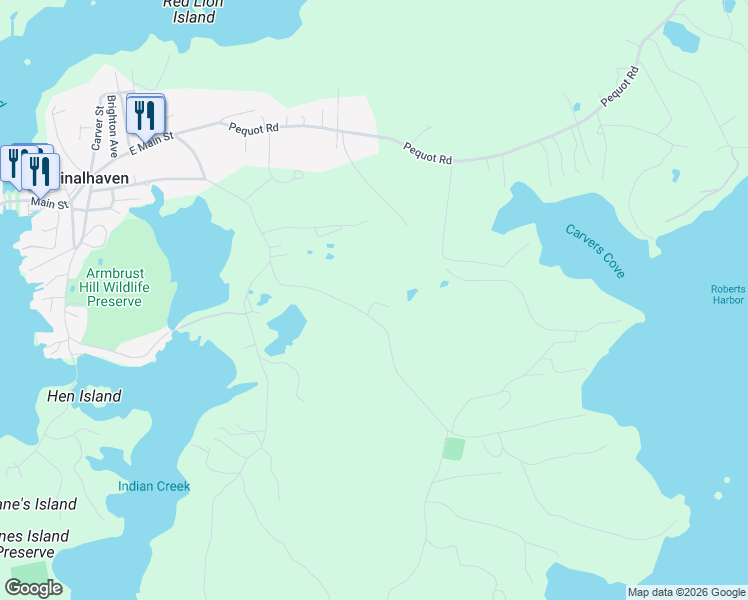 map of restaurants, bars, coffee shops, grocery stores, and more near 41 Roberts Cemetery Road in Vinalhaven