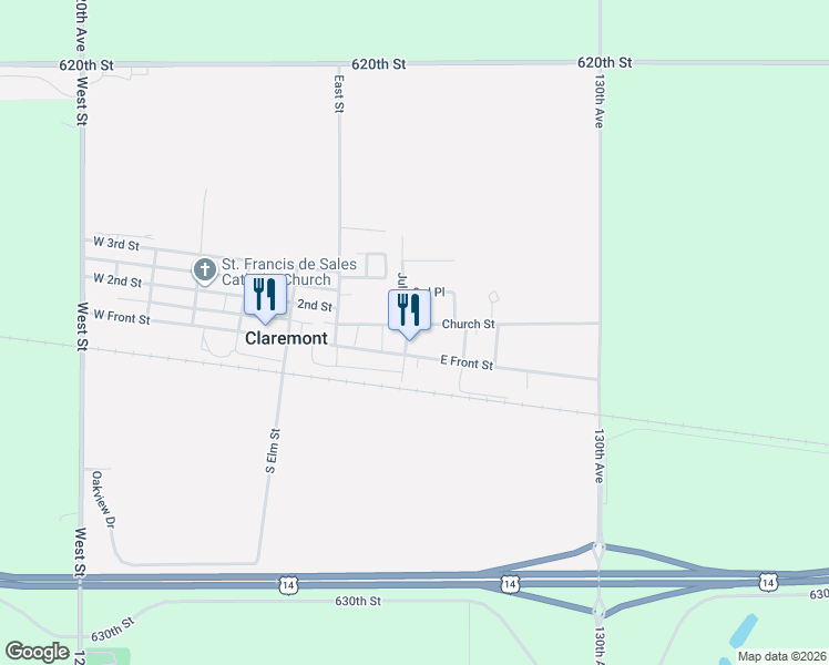 map of restaurants, bars, coffee shops, grocery stores, and more near 217 Church Street in Claremont