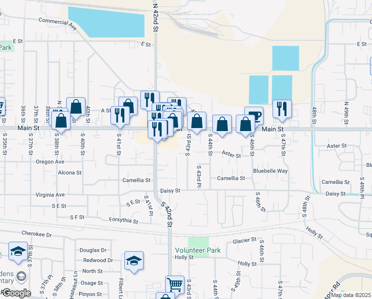map of restaurants, bars, coffee shops, grocery stores, and more near 296 South 43rd Street in Springfield