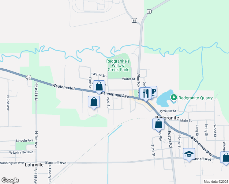 map of restaurants, bars, coffee shops, grocery stores, and more near 356 West Bannerman Avenue in Redgranite