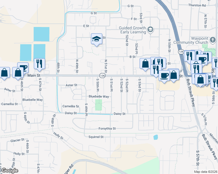 map of restaurants, bars, coffee shops, grocery stores, and more near 209 South 51st Place in Springfield