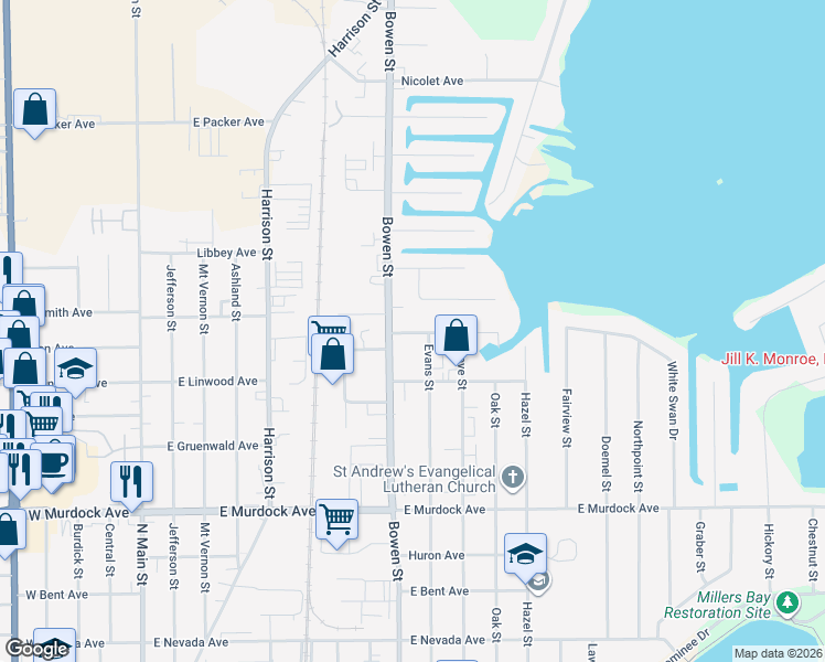 map of restaurants, bars, coffee shops, grocery stores, and more near 826 Greenwood Court in Oshkosh