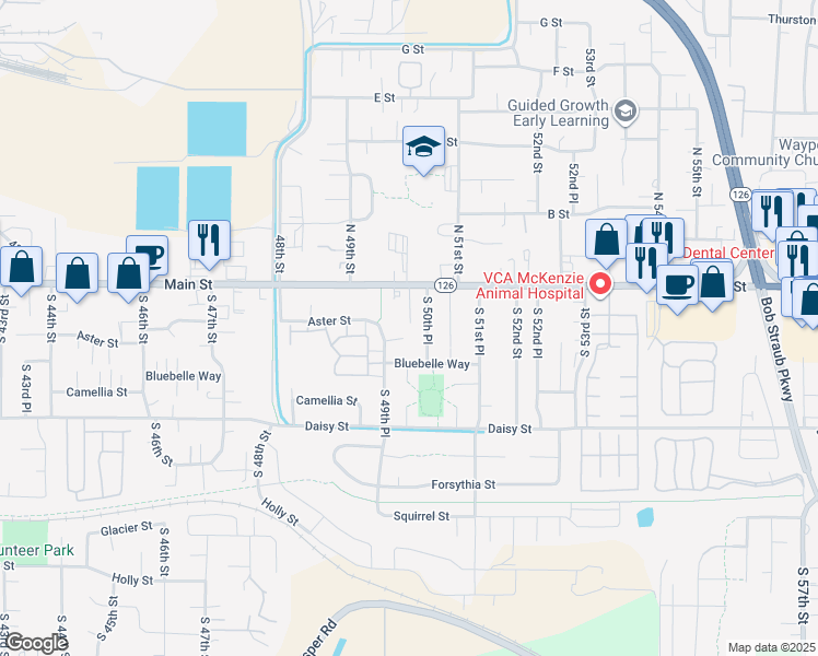 map of restaurants, bars, coffee shops, grocery stores, and more near 261 South 49th Place in Springfield