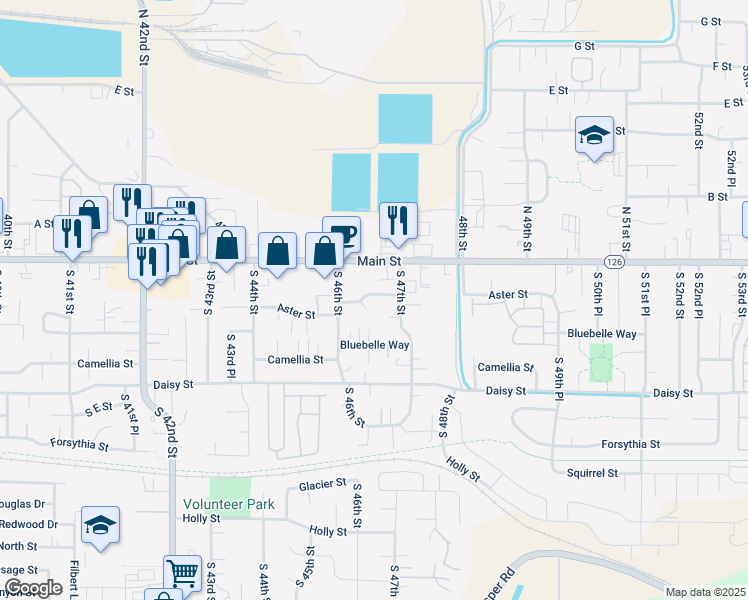 map of restaurants, bars, coffee shops, grocery stores, and more near 4641 Aster Street in Springfield