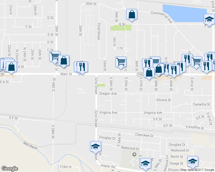 map of restaurants, bars, coffee shops, grocery stores, and more near 236 South 34th Street in Springfield
