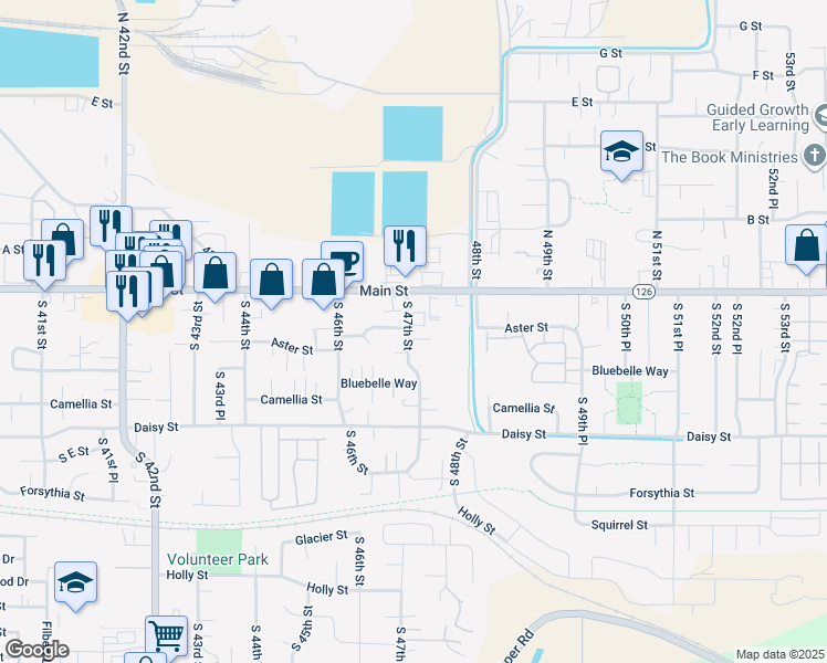 map of restaurants, bars, coffee shops, grocery stores, and more near 165 South 47th Street in Springfield