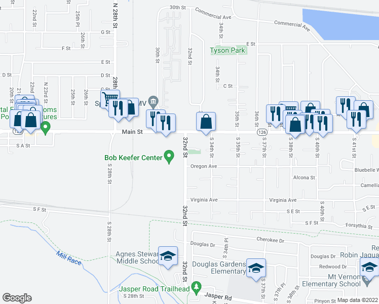 map of restaurants, bars, coffee shops, grocery stores, and more near 3239 Aster Street in Springfield