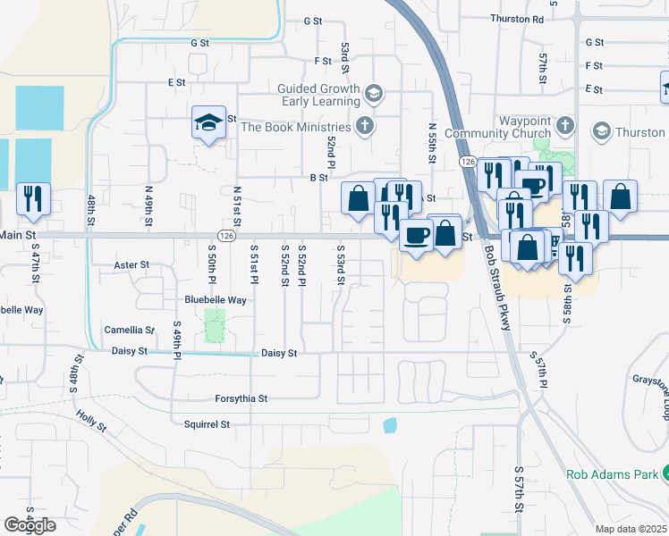 map of restaurants, bars, coffee shops, grocery stores, and more near 5295 Cynthia Court in Springfield