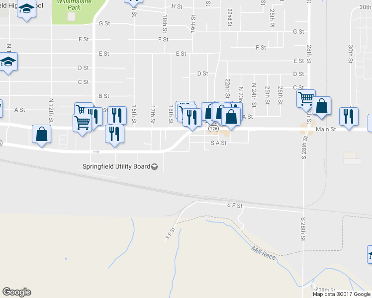 map of restaurants, bars, coffee shops, grocery stores, and more near 218 South 19th Street in Springfield
