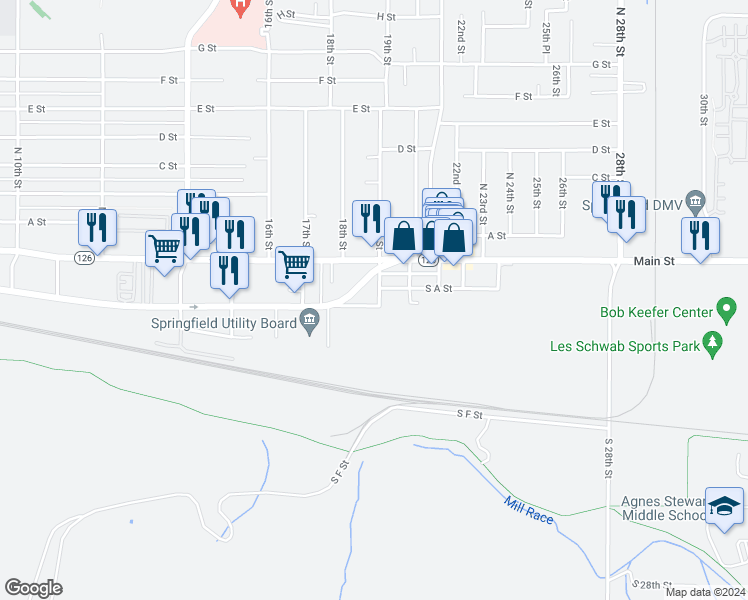 map of restaurants, bars, coffee shops, grocery stores, and more near 218 South 19th Street in Springfield
