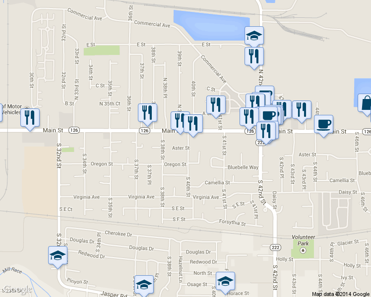 map of restaurants, bars, coffee shops, grocery stores, and more near 3995 Aster Street in Springfield