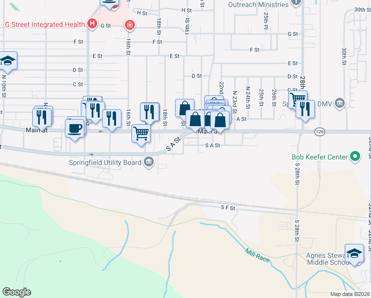 map of restaurants, bars, coffee shops, grocery stores, and more near 215 South 19th Street in Springfield
