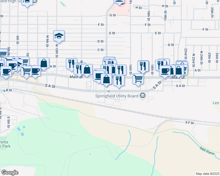 map of restaurants, bars, coffee shops, grocery stores, and more near in Springfield